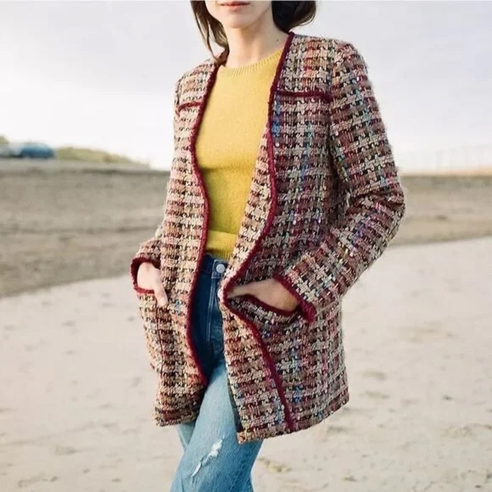 Anthropologie ett:twa Harlequin Tweed Blazer Bohemian Casual Women’s XS